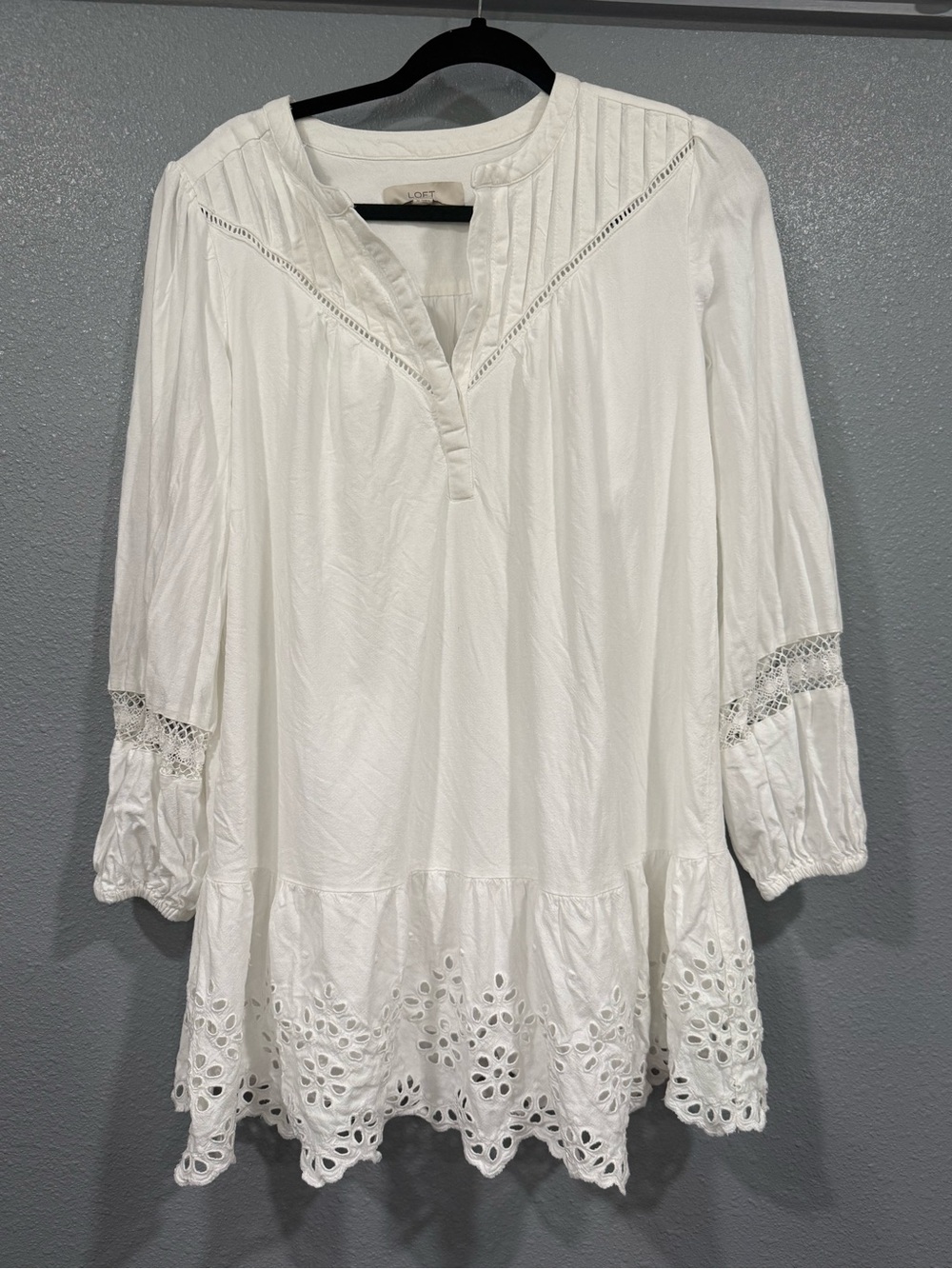 LOFT White Eyelet Pintuck Dress